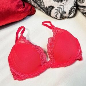 BRA Natori 30D Coral 730023 Plunge Lightly Padded Lace 3453 PS